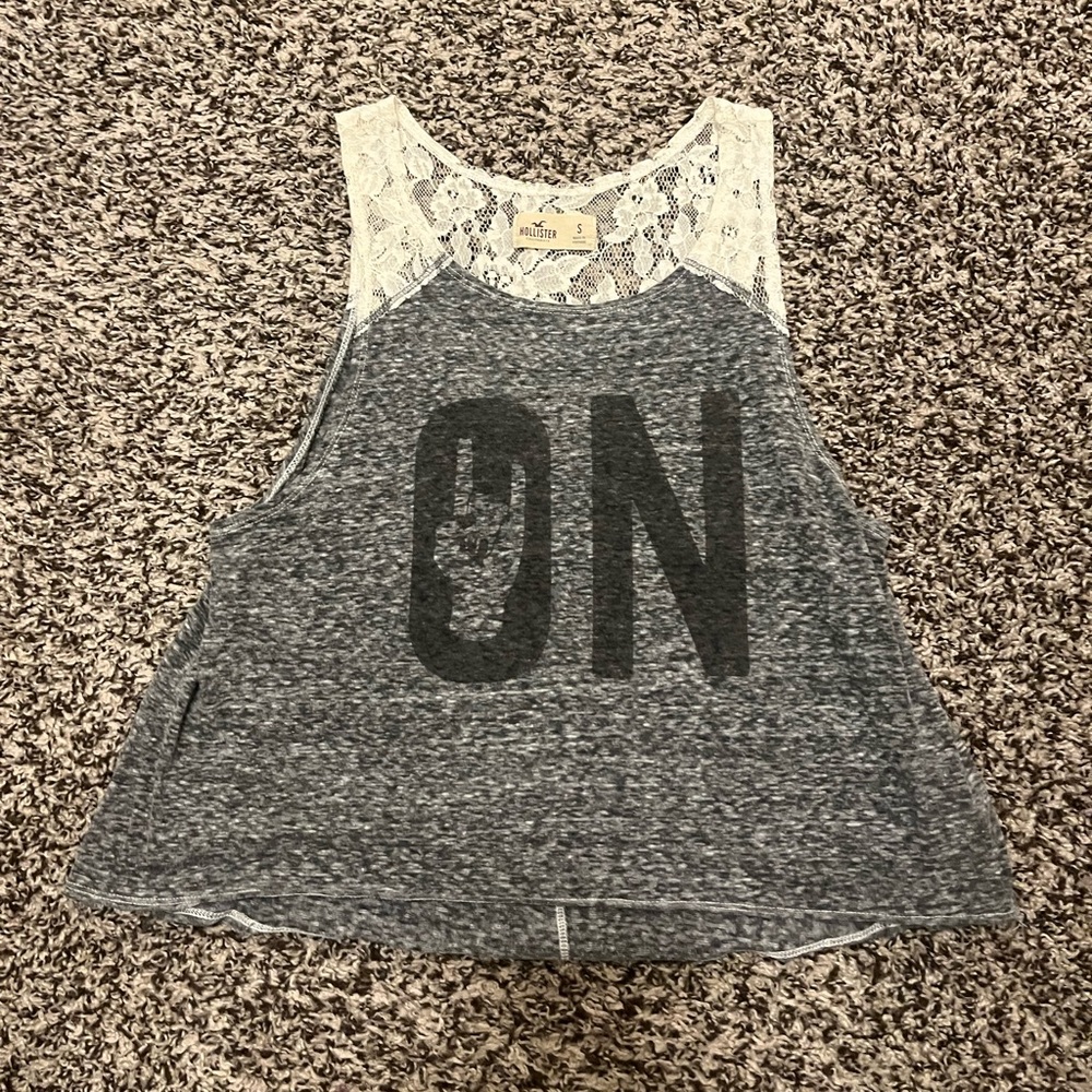 Hollister Gray Tank with White Lace Overlay